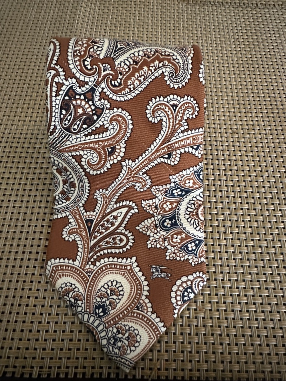Burberry Brown Paisley Silk Tie with Cream & Navy Accents - Picture 1 of 5